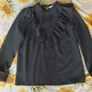 Polka Dot Ruffle Blouse - Size Small